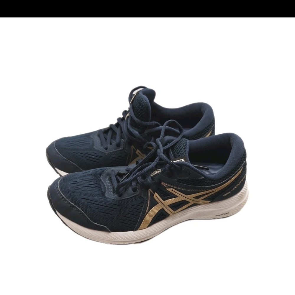 Asics Gel Contend 7 Shoes Womens 9.5 Blue Gold 1012A911 Ampli Foam Running